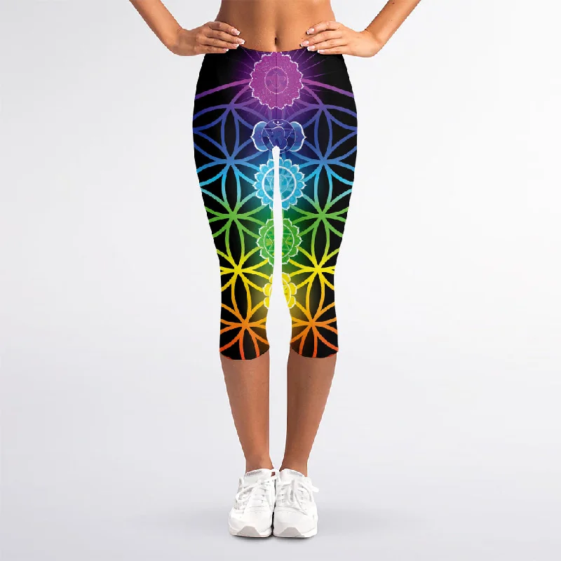 Seven Chakras Flower Of Life Print Women's Capri Leggings