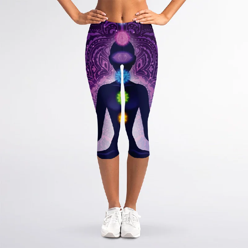 Seven Chakras Mandala Print Women's Capri Leggings