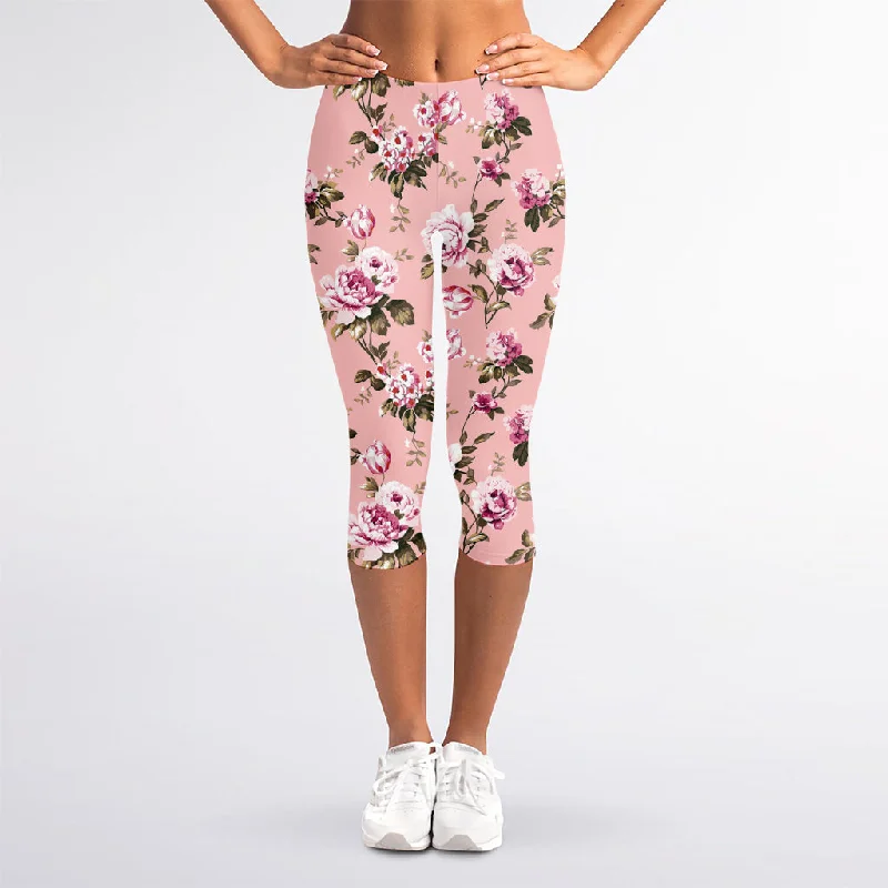 Shabby Chic Vintage Floral Print Women's Capri Leggings