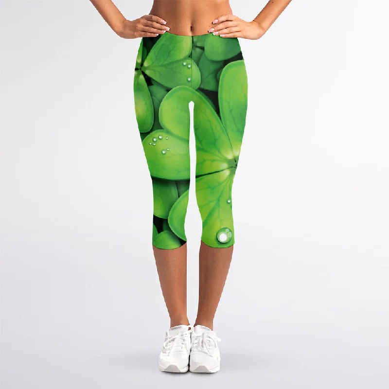 Shamrock Clover St. Patrick's Day Print Women's Capri Leggings