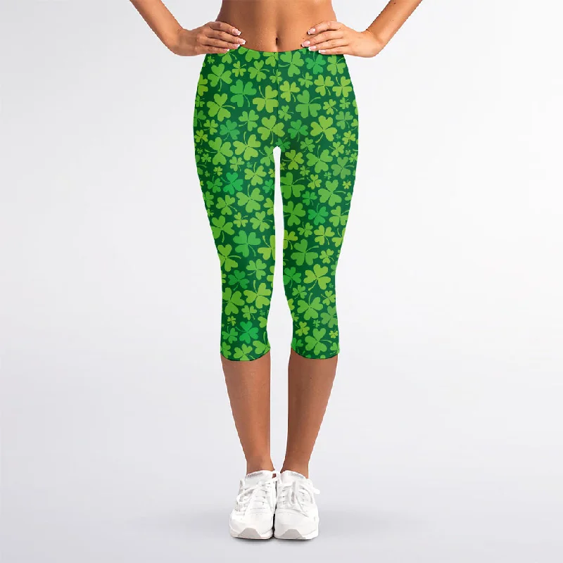 Shamrock Leaf St. Patrick's Day Print Women's Capri Leggings