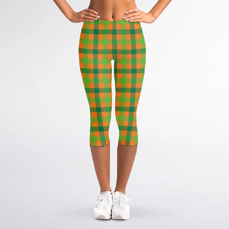 Shamrock Plaid Saint Patrick's Day Print Women's Capri Leggings