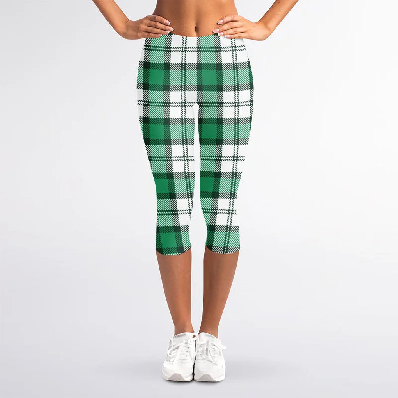 Shamrock St. Patrick's Day Tartan Print Women's Capri Leggings