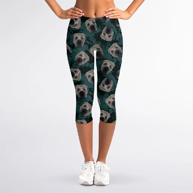 Shar Pei Face Pattern Print Women's Capri Leggings