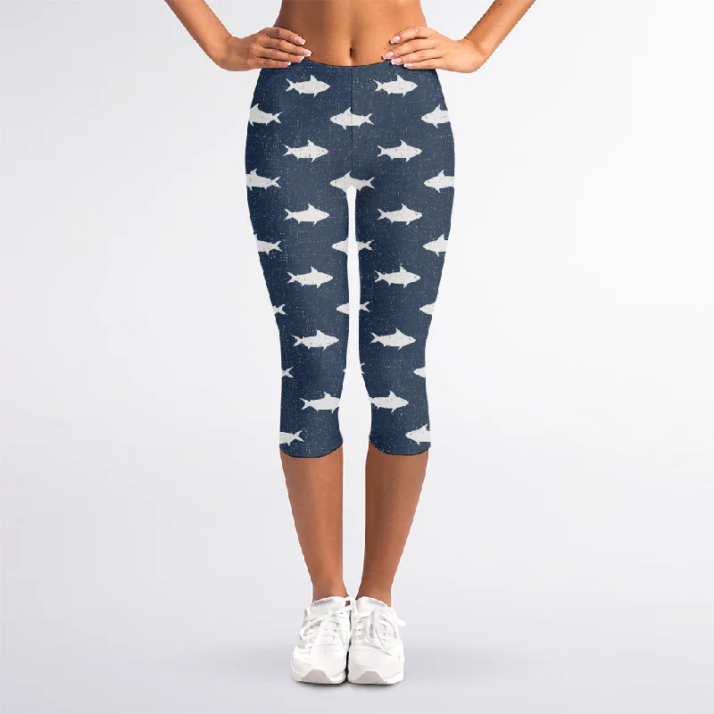 Shark Fish Pattern Print Women's Capri Leggings