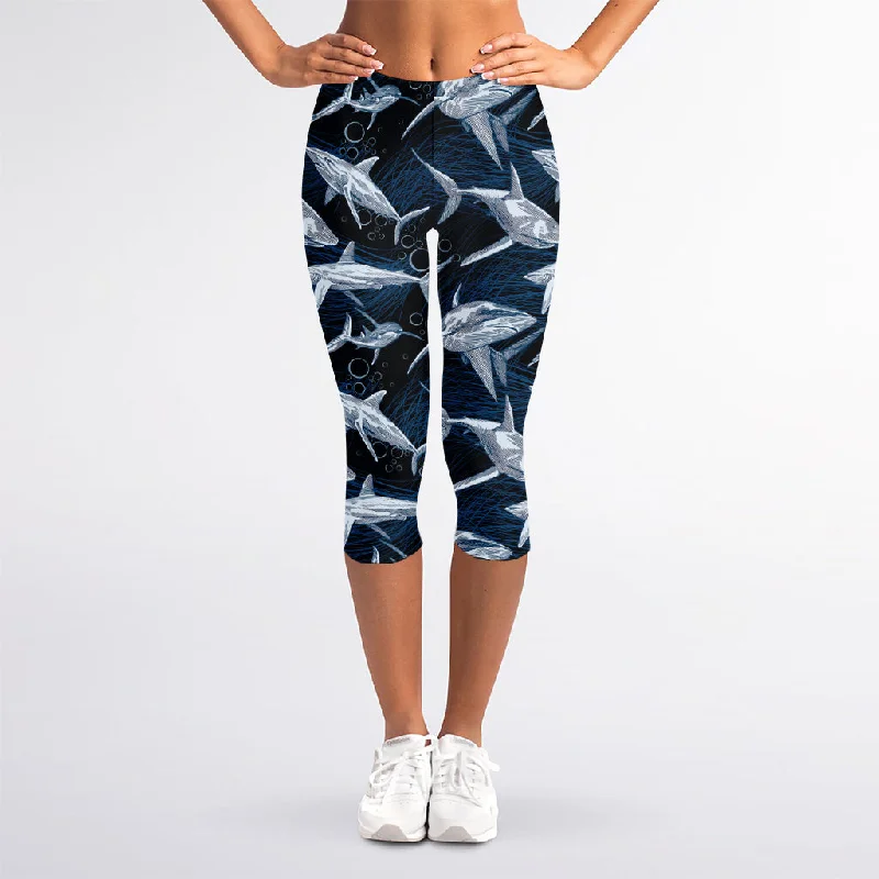 Shark Underwear Pattern Print Women's Capri Leggings