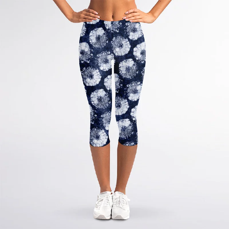 Shibori Motif Pattern Print Women's Capri Leggings