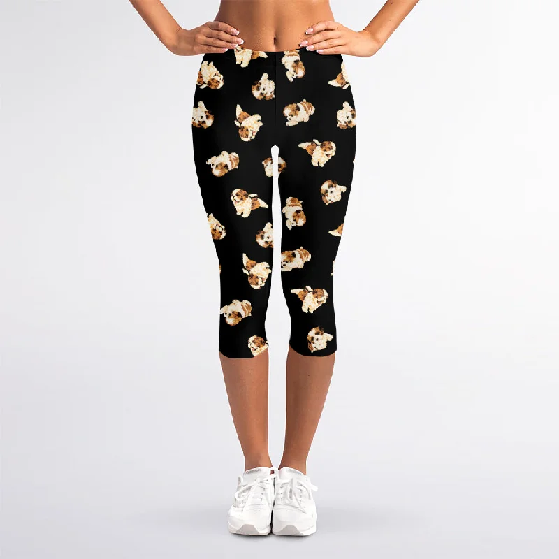 Shih Tzu Puppy Pattern Print Women's Capri Leggings