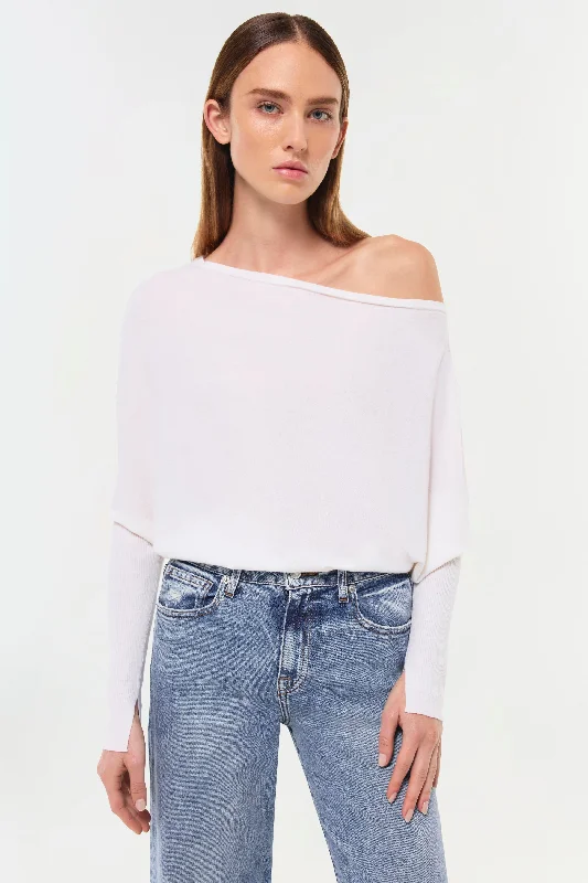 SIMKHAI - Lavina Draped Off Shoulder Sweater in Ivory