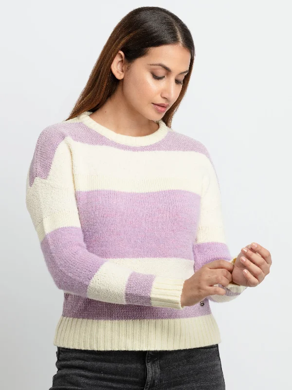 Womens Striped Round Neck Sweater