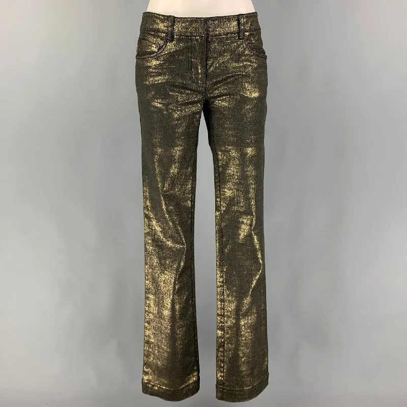 3.1 PHILLIP LIM Size 2 Gold Black Cotton Metallic Zip Fly Jeans