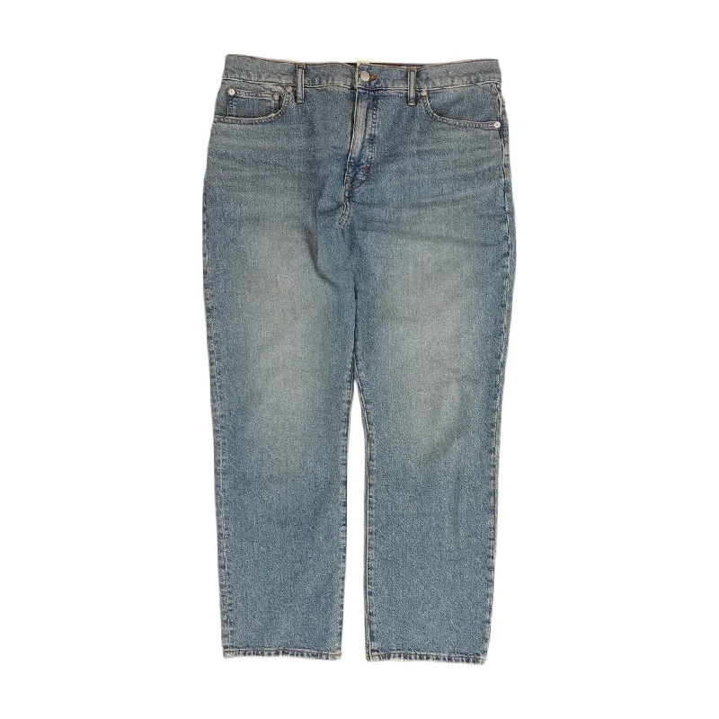 Blue Solid Straight Leg Jeans