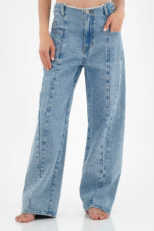 Women's Frayed Waistband Blue Jeans