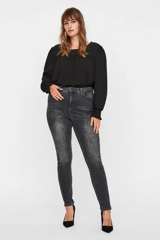 Lora Jeans high waisted (Curve) - Sort-grå denim