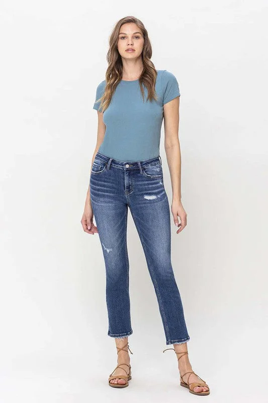 Readable Mid Rise Crop Slim Straight Jeans (l2)