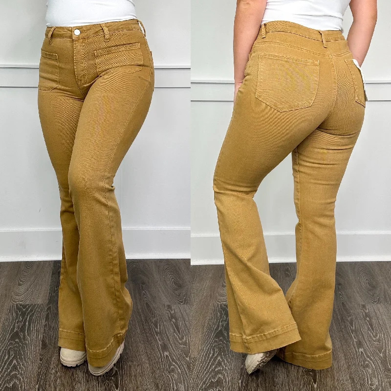 Risen Leah High Rise Flare Khaki Jeans