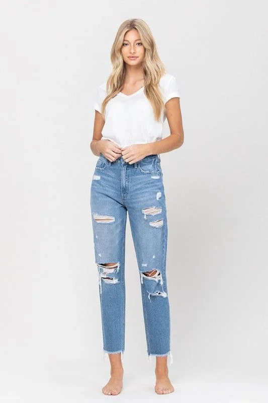 VERVET Distressed Raw Hem Mom Jeans