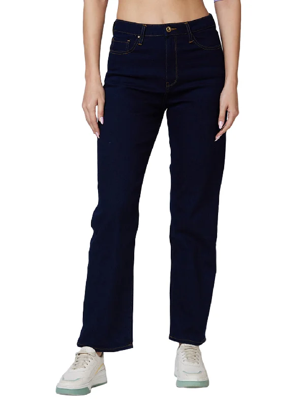 Spykar High Rise  Straight Fit Blue Jeans For Women